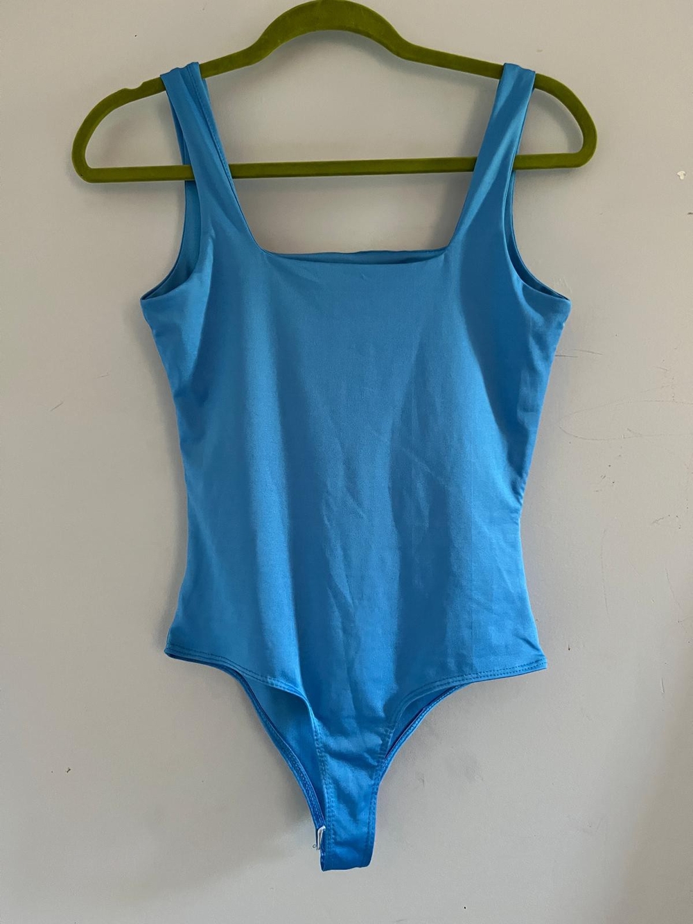 Square Neck Blue Bodysuit with Wide Straps